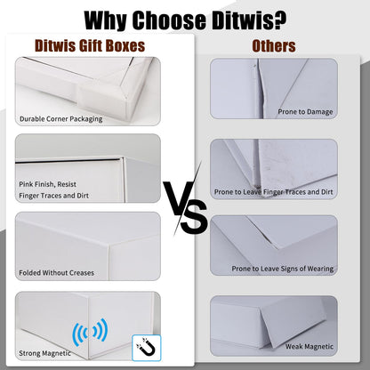 Ditwis 4 Pack 8x6x4 Inches Gift Boxes with Magnetic Closure Lids, White Magnetic Box for Wedding, Groomsmen Bridesmaid Proposal, Birthdays, Mother's Day