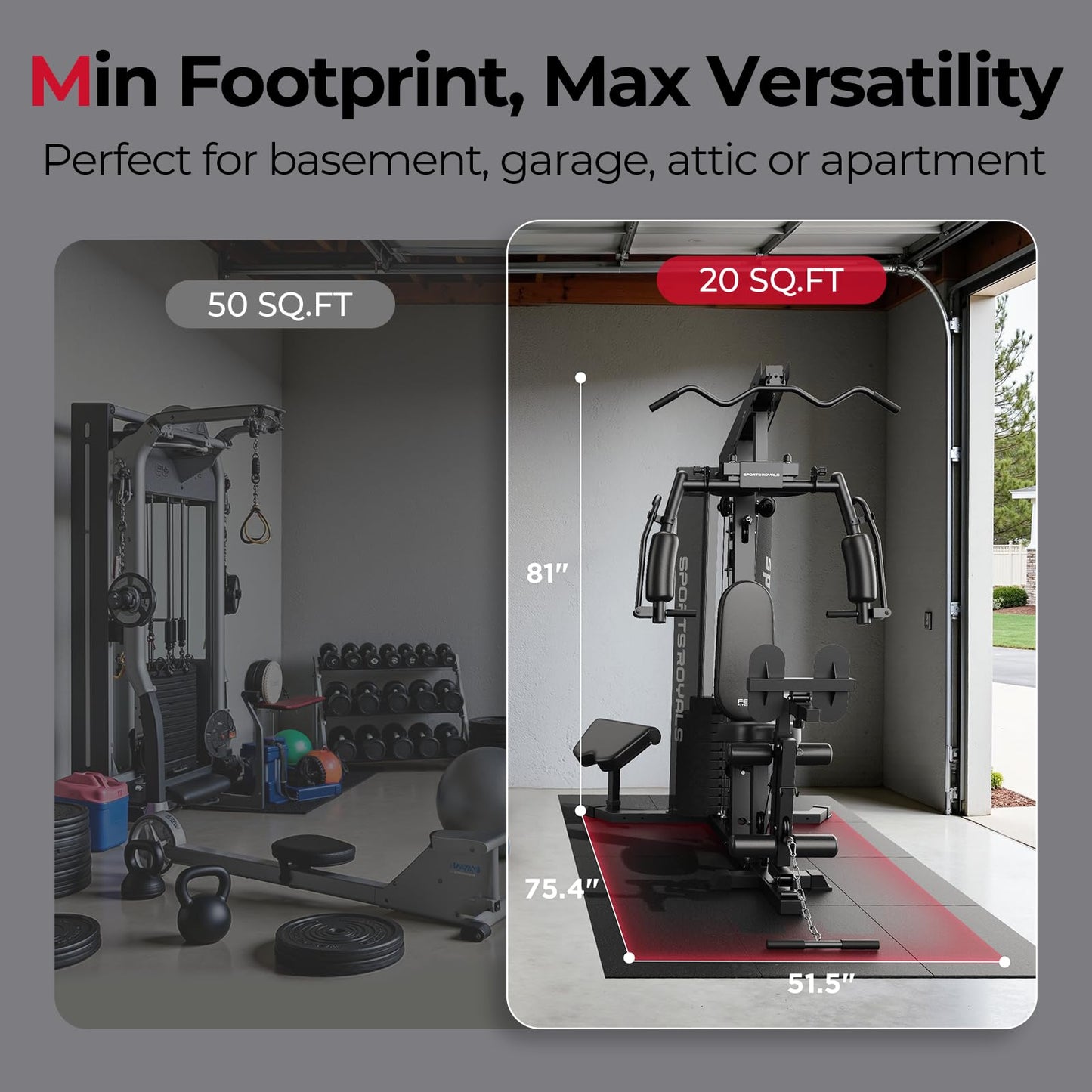Sportsroyals Home Gym, Multifunctional Workout Station with 150LBS Weight Stack, Full Body Workout Equipment for Home Exercise Fitness (Ink Black)
