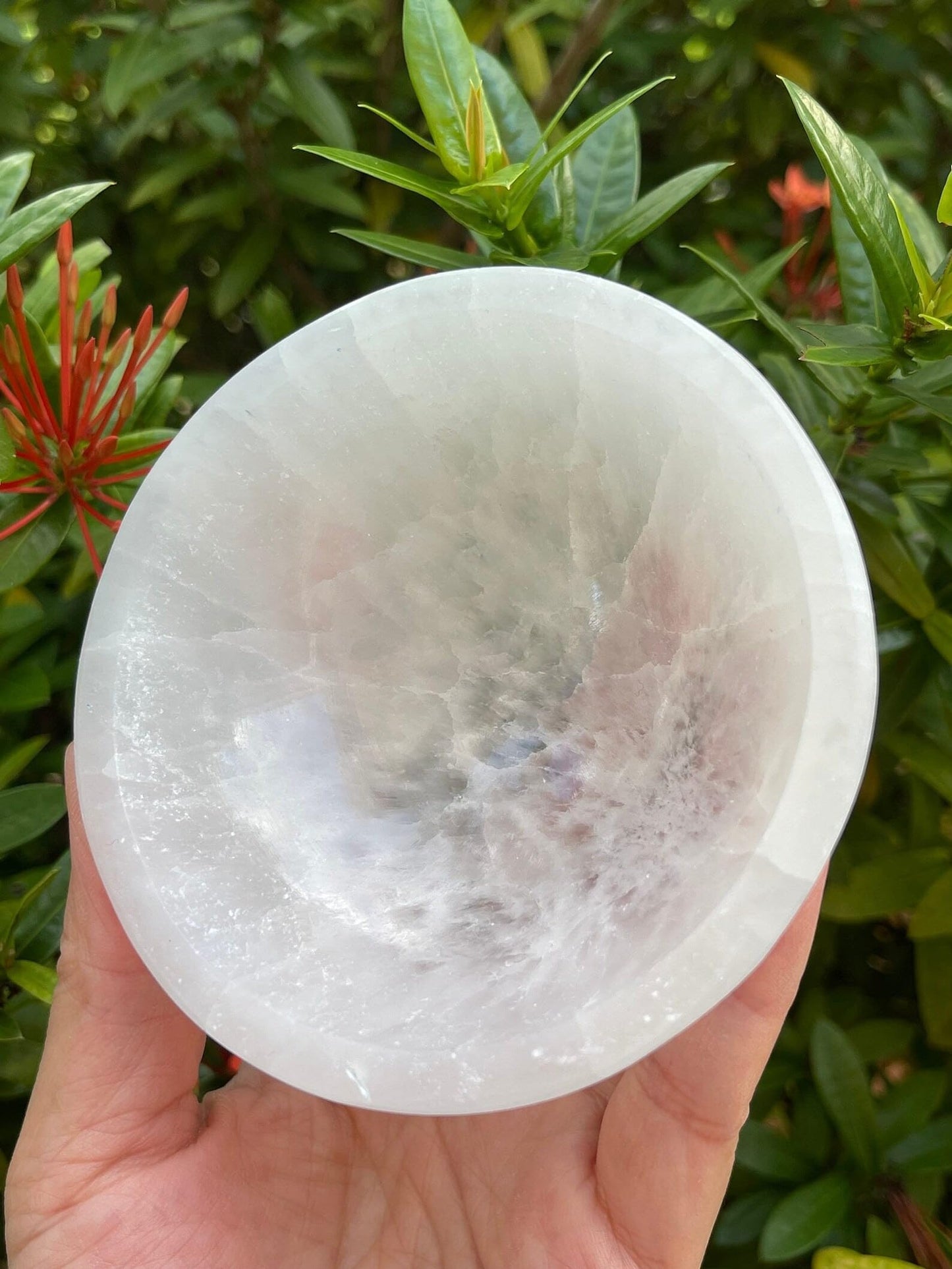 GAF TREASURES Gemstone Carved - 4" Diameter Selenite Crystal Polished Charging Bowl With Curves And Pedestal, Selenite Bowl On Stand