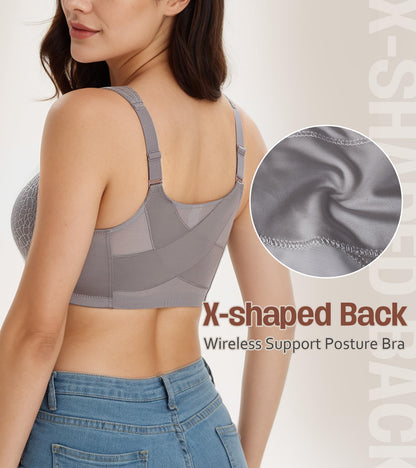 HACI Women's Front Closure Posture Bra Full Coverage Back Support Wireless Unpadded(Grey,40D)