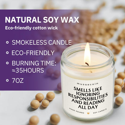 musaecoin Book Lovers Gifts, Funny Gifts for Book Lovers, Birthday Bookish Presents for Readers Librarian Bookworm - Handmade Lavender Candle 7oz