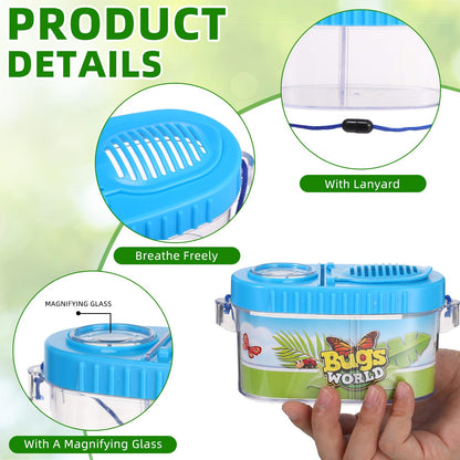 6 Pack Bug Catcher Kit for Kids Bulk Insect Habitat Viewer with Magnifying Glass Vents Portable Bug Collection Cage with Lanyard Nature Outdoor Explorer Set for Boys Girls Birthday Gift(Yellow，Blue)