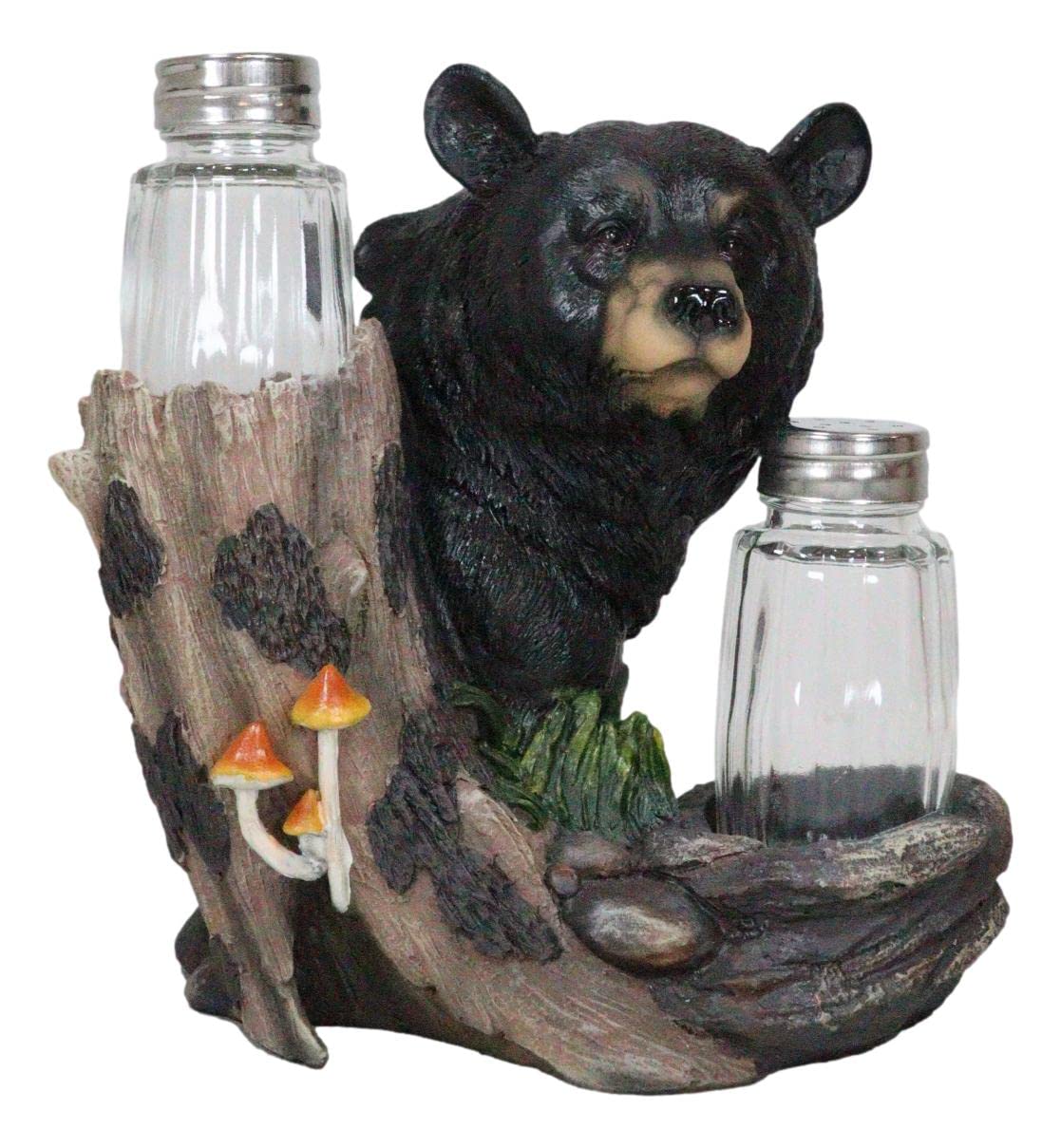 Ebros Gift Whimsical Black Bear By Toadstool Mushrooms Tree Branch Forest Woods Salt And Pepper Shakers Holder Figurine Set Rustic Bear Cabin Lodge Decor