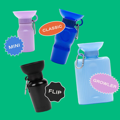 Springer Flip Portable Dog Water Bottle with Foldable Food Grade Silicone Bowl - 568ml Travel Dog Water Bottle Ideal for Camping - Easy Squeeze Hydration & Release to Drain