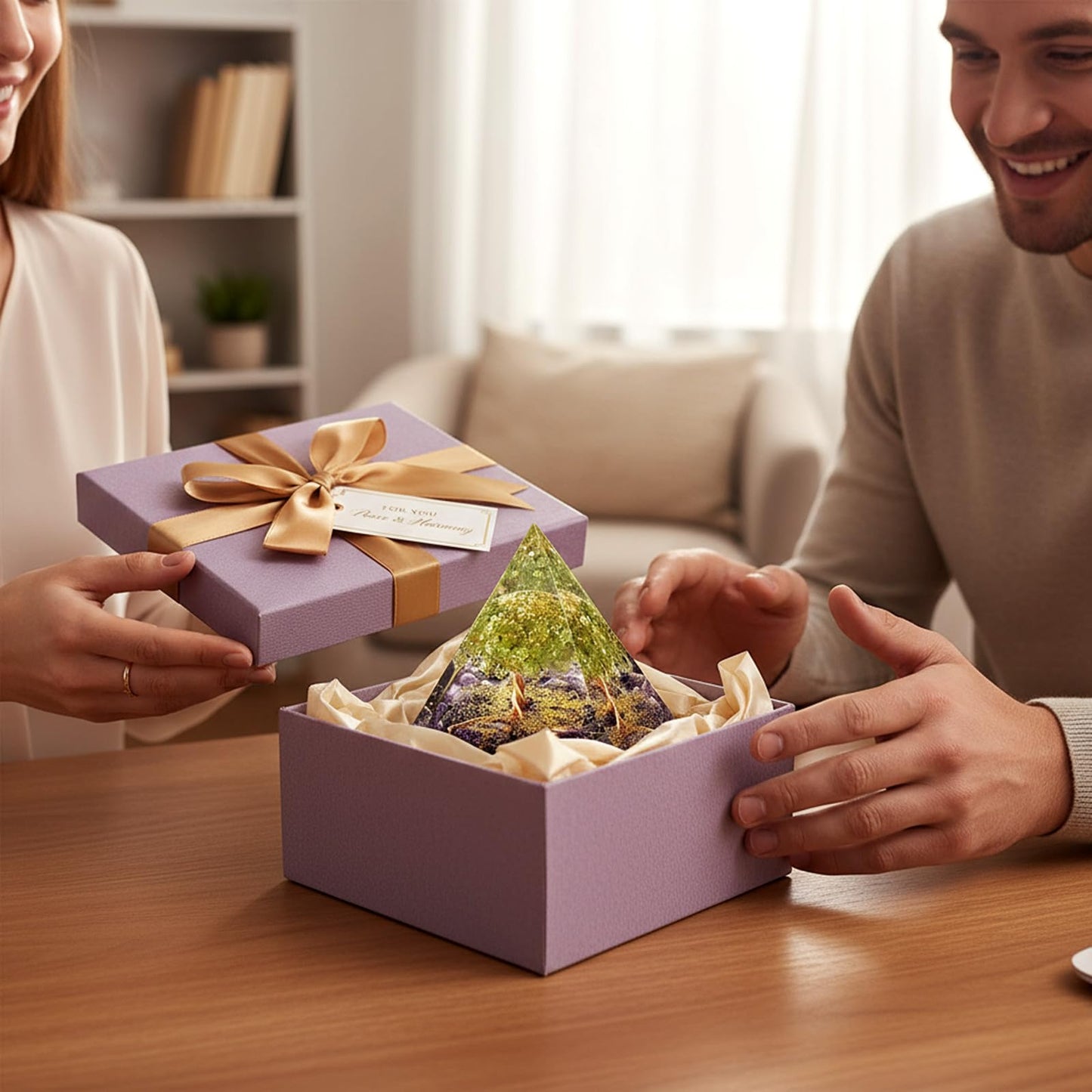 EternalOrgone Tree of Life Orgone Pyramid for Positive Energy, Orgonite Peridot&Amethyst Healing Crystal Pyramids for Reduce Stress Chakra Reiki Healing Meditation Attracts Lucky and Success