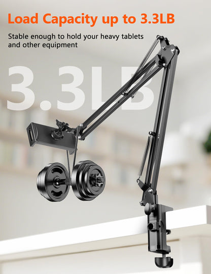 Evekea Tablet Holder for Desk, iPad Stand Phone Holder for Desk, Overhead Tablet Desk Mount for Bed with 360° Rotation, Compatible with iPhone iPad Kindle 4.7-13" Devices