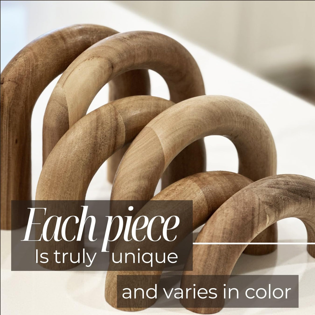 Wooden Arch Decor Set of 3, Acacia Wood Modern Decorative Home Objects