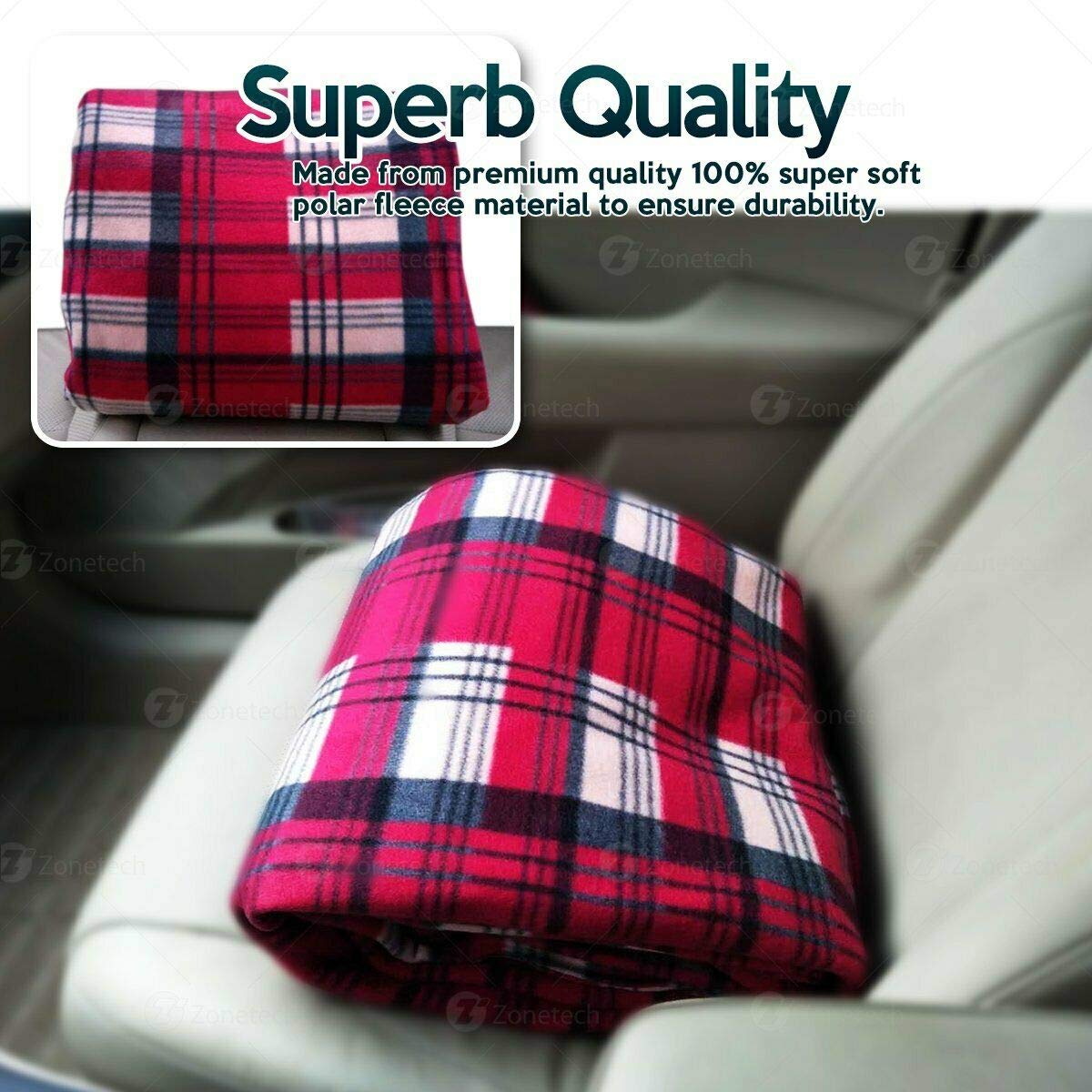 Zone Tech Car Travel Blanket –Premium Quality 12V Automotive Red Plaid Polar Fleece Material Comfortable Great for Winter, Home, Road Trip and Camping