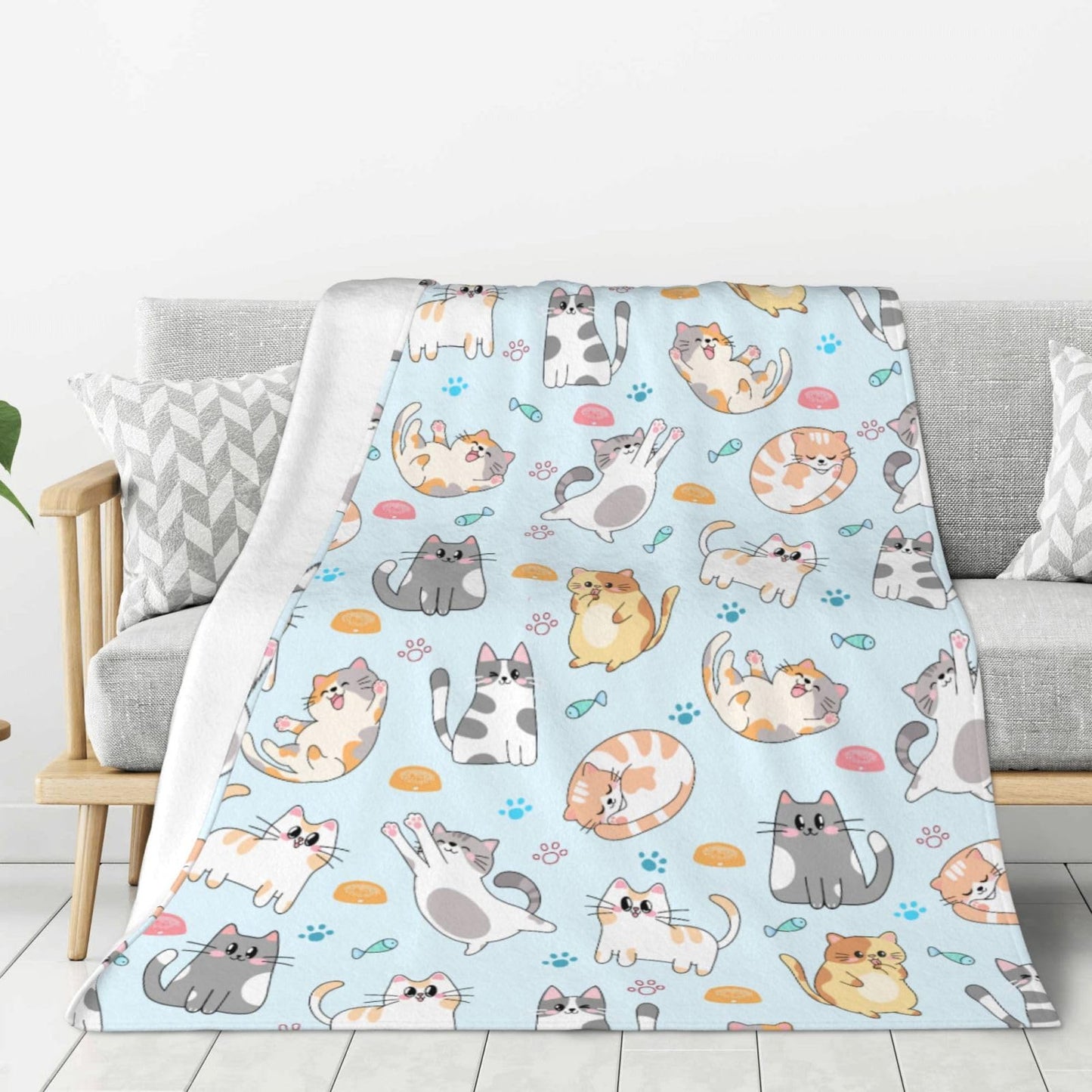 Cute Cat Blanket 50"x40" Cats Throw Blankets Soft Cozy Throws Warm Lightweight Plush Fleece Throw Blanket for Kids Men Women Gift Bed Couch Sofa