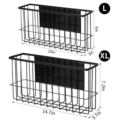 Lemecima 2 Pack Magnetic Basket Organizer Shelf Rack for Refrigerator Peg Board Office File Foil Plastic Food Wrap Spice Pegboard Holder