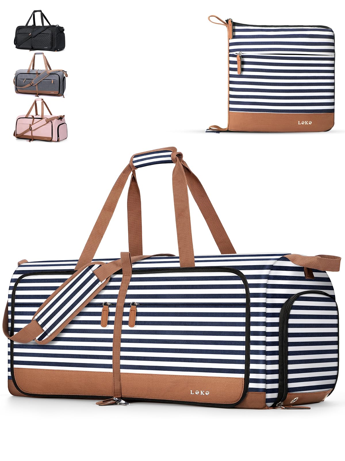Lekesky Large Foldable Travel Duffe Bag - 150L Waterproof Holdall Luggage Bag with Shoes Compartment, Weekend Overnight Sports Bag for Women and Men(Striped, 84 * 42 * 43cm)