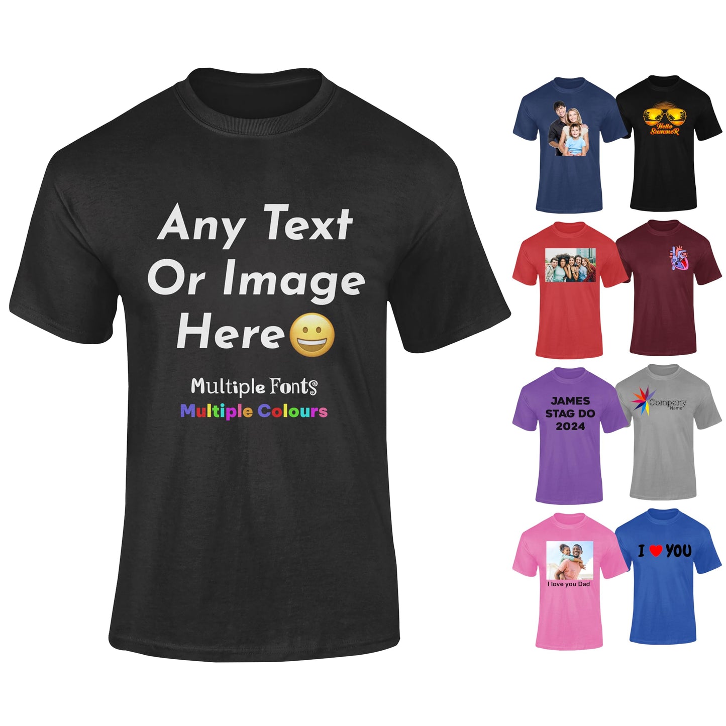 Black Personalised Mens T-Shirts UK - Customise With Any Text And Photo, Long-Lasting Print Large