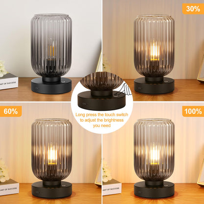 LigthRound Touch Table Lamp for Bedroom, Cordless Bedside Small Table Lamp, Dimmable Rechargeable Battery Operated Lamp for Nightstand, Bedside, Living Room, Desk, LED Bulb Included