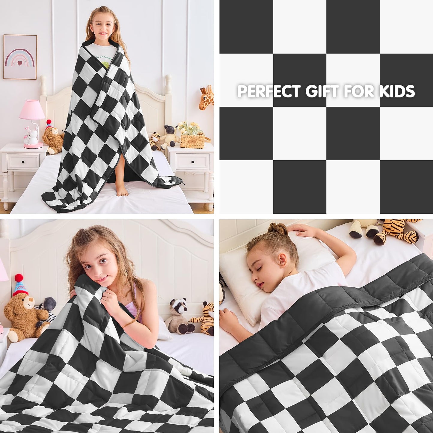 yescool Black Checkered Weighted Blanket 10 Pounds Plaid Weighted Throw Blanket, Twin Heavy Blanket, Tartan Bed Blanket Gifts for 80-110lbs, 40"x60"