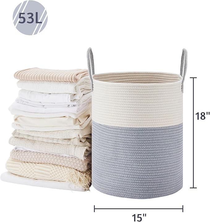 VIPOSCO Large Laundry Hamper, Tall Woven Rope Storage Basket