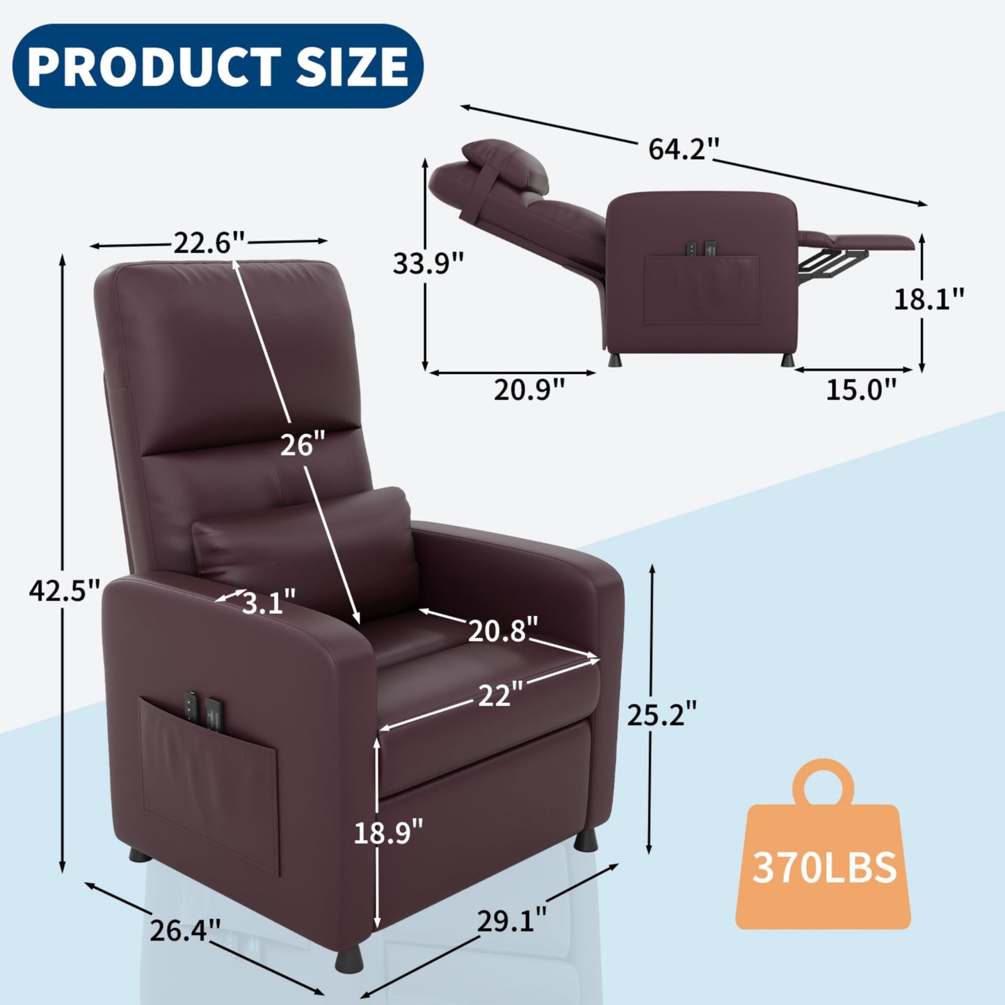 Garvee Power Recliner Chair, Adjustable Electric Recliner Ergonomic Overstuffed Single Sofa, Home Theater Seating for Living Room
