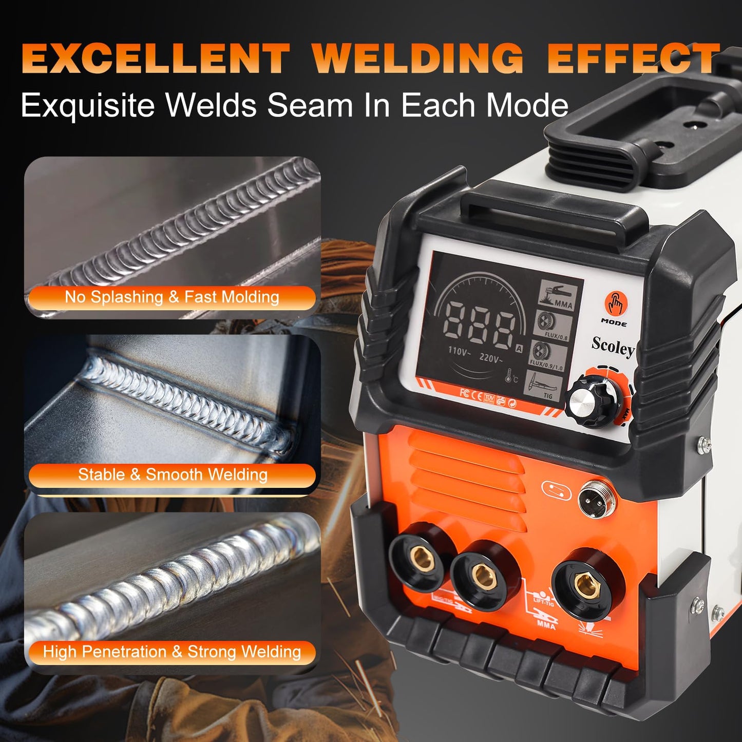 Scoley 130A MIG Welder 110V, Flux Core Welder with Digital Display, 3-in-1 Gasless MIG/Lift TIG/Stick Welding Machine, IGBT Inverter Portable Mini Welder for Home DIY, with Gloves & Mask