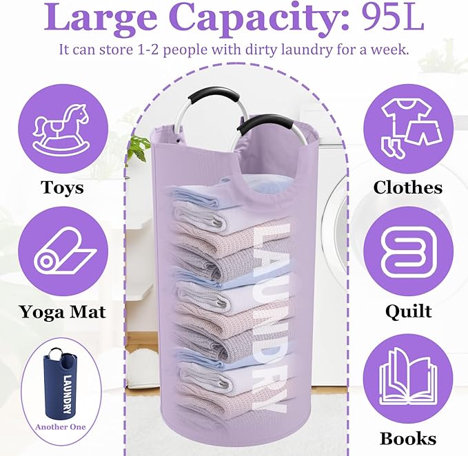 Set of 2 Large Laundry Baskets for Adult, 95L Collapsible Laundry Baskets