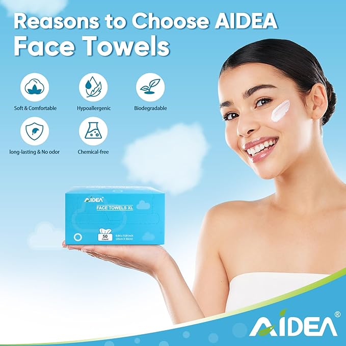 AIDEA XL Face Towels Disposable-200Ct, Clean Facial Cloths, Facial Cleansing