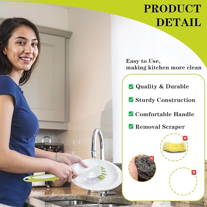 8 Pcs Dish Brush with Handle Kitchen Scrub Brush Pot and Pan Cleaning Brush