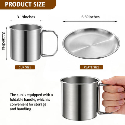 13Pcs Outdoor Camping Cookware Set, Lightweight Pot Pan with Stainless Steel Fork Spoon Kits、Cups and Plate, Perfect for Camping Trips and Climbing