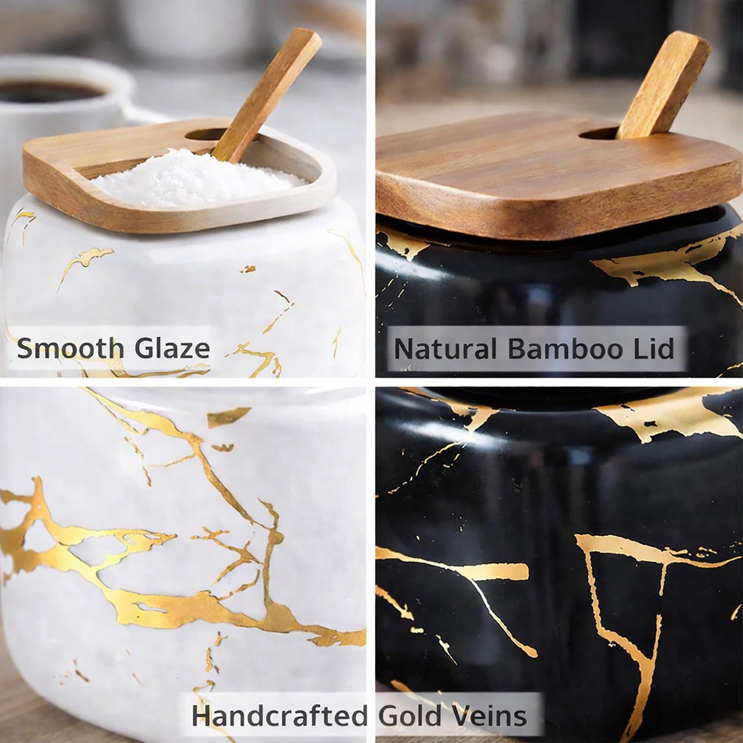 JFFLYIT 3 Pcs Sugar Bowls Ceramic Coffee Jar Set Ceramic Seasoning Jar with Lid Spoon and Tray/Food Storage Canister (Color Mixing)