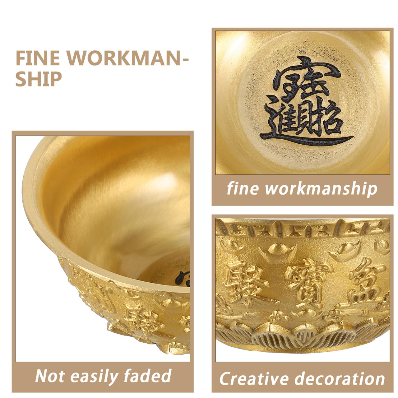 Brass Feng Shui Treasure Bowl, 3 Inch Golden Cornucopia Basin, Home Office Decor Wealth Prosperity Luck Housewarming Spring Festival Gift