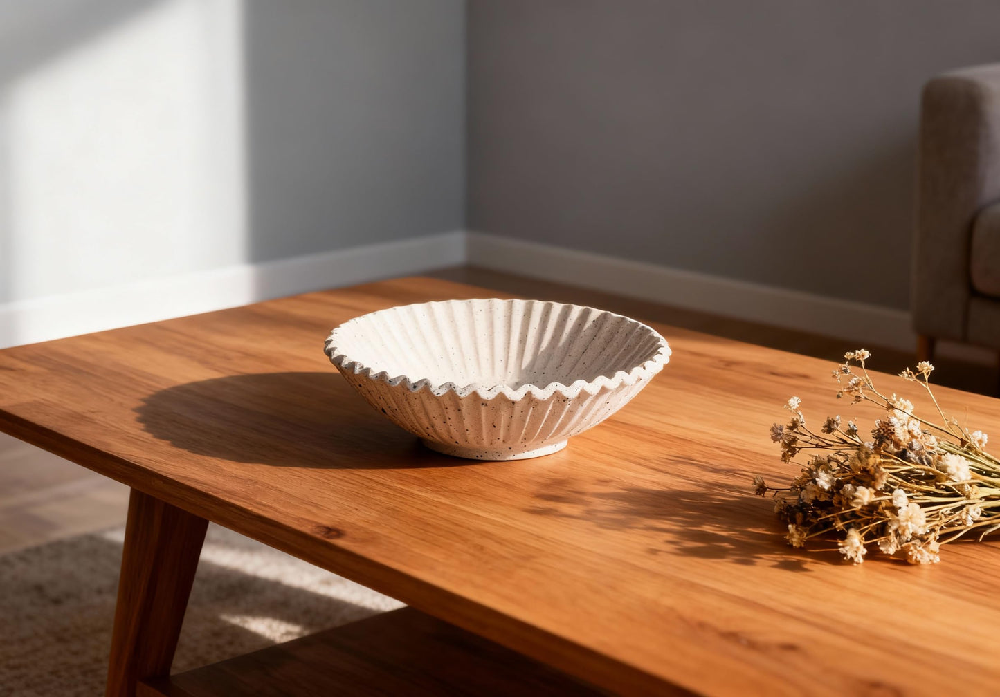 XYQXYQ Modern Decorative Bowl 8.6" - Scalloped Ruffle Centerpiece for Home Decor, Multi-Use Fruit/Candy/Key Bowl for Coffee Entry Table & Kitchen Counter, Artificial Stone Aesthetic Bowl (Beige)