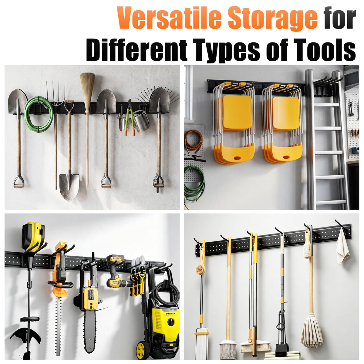 ZICANYCO Garage Tool Organizer Wall Mount 66 inches with 13 Adjustable Heavy-Duty Hooks, Garage Organization, Garden Tool Storage Rack for Garage, Yard, and Shed, Holds Up to 520 lbs
