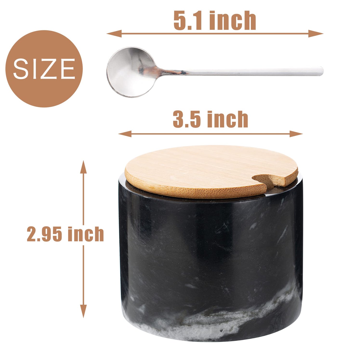 NHKRTE Marble Sugar Bowl with Lid & Spoon, Black & White Grey, 11oz