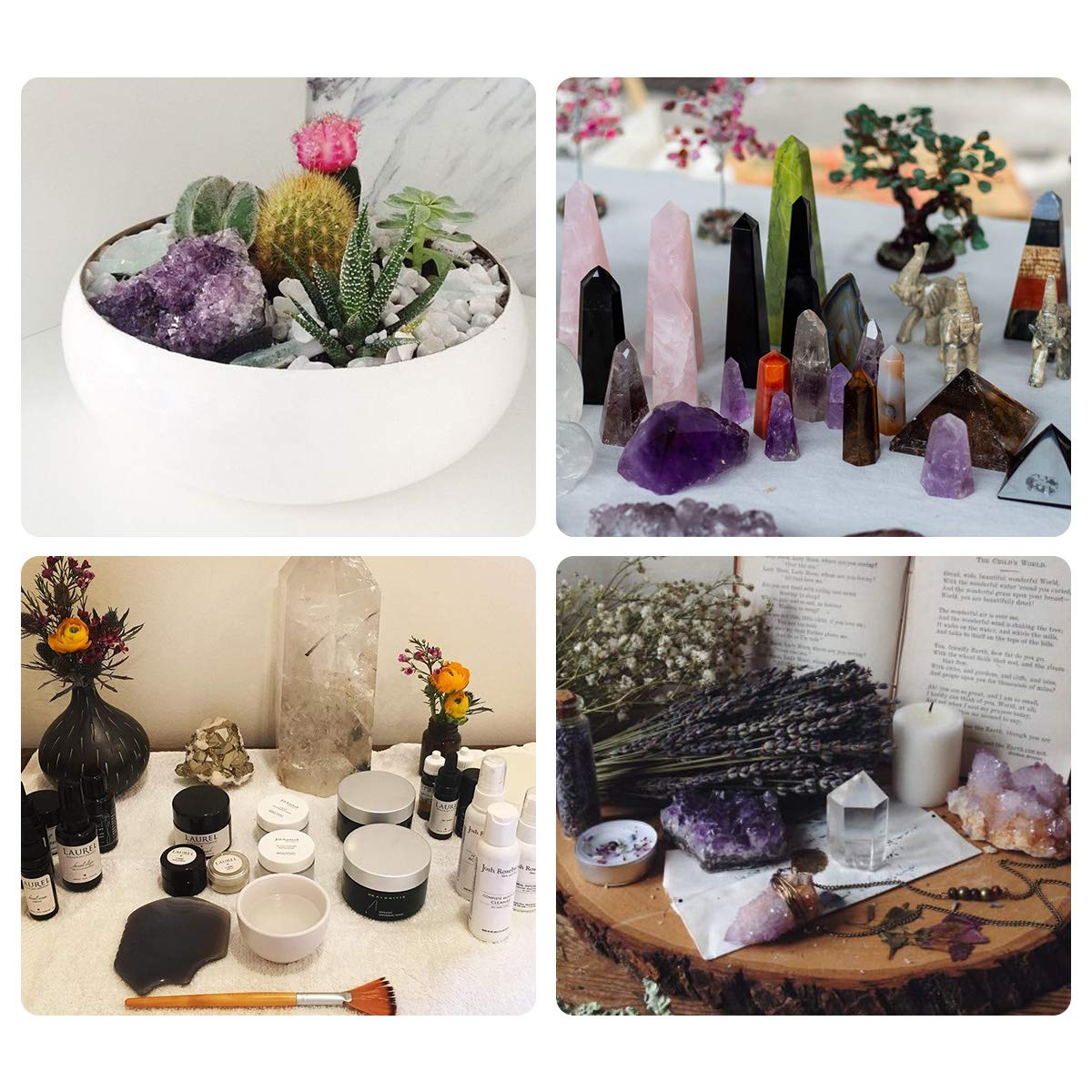 MIMOSA Healing Crystal Wands Amethyst/Rose Quartz/Clear Quartz&Amethyst Cluster