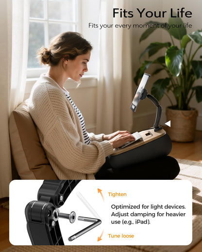 LULULOOK 2-in-1 Lap Desk & Kindle Pillow Stand, Laptop Desk Holder with Beanbag Cushion & Foldable Arm for 14" Laptop,iPad, Phone, 4.7-14.6" Tablet & Kindle Reading in Bed