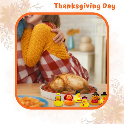4E's Novelty Thanksgiving Rubber Duckies (12 Pack) Thanksgiving Themed Rubber Ducks Bulk Turkey & Pilgrim Ducks, Thanksgiving Party Favors Supplies for Kids Adults, Table Centerpiece, Bath Toys