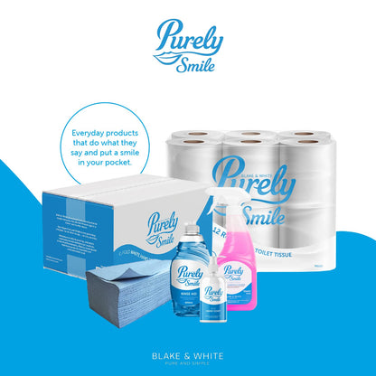 Blake & White Centrefeed Blue Rolls 6 Pack - Purely Smile 2 Ply Tissue Roll for Wiping Surfaces & Drying Hands - 400 Sheets Strong & Ultra Absorbent Blue Roll | PS1214