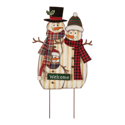 Glitzhome 30" H Metal Christmas Snowman Family Yard Stake, Holiday Decorations Outdoor Standing Hanging Display, Xmas Holiday Wall Ornament for Lawn Outdoor Holiday Decoration