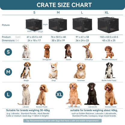 Petsfit Dog Crate, Sturdy Frame and Ventilation Mesh,Large Dog Crate for Car Travel,Fleece Mat Rolling Curtain Dog Carrier for Medium to Large Dogs