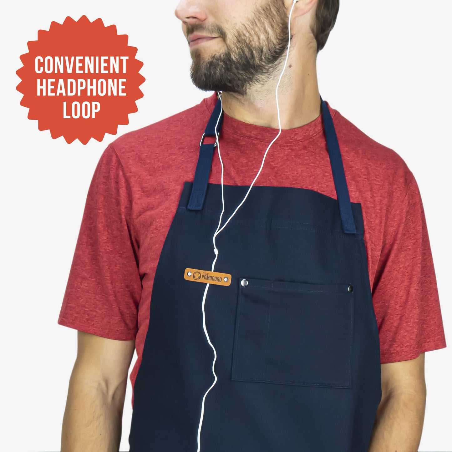 Chef Pomodoro Chef Apron for Men and Women, Kitchen Apron for Women with Pockets & Adjustable Neck Straps - Navy Blue Chef Aprons, Aprons for Cooking, 100% Cotton Cooking Aprons, Machine Washable
