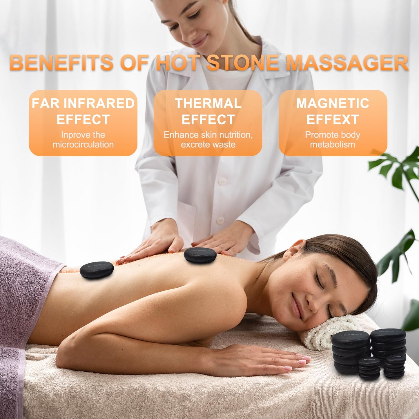 Mezsocly Hot Stones Massage Set, 16PCS Hot Stones Massager with Tray Bamboo Warmer, Temperature Control 86-167°F, Electric Hot Stone Massage Set for Professional or Home Spa, Relaxing, Pain Relief