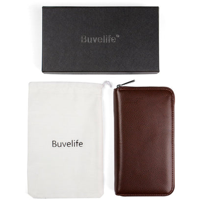 Buvelife Credit Card Wallet Leather RFID Wallet with Zipper for Women or Men, Huge Storage Capacity Credit Card Holder (Coffee), Coffee, Rfid Wallet