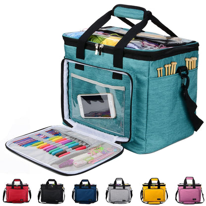 Hoshin Knitting Bag for Yarn Storage, Portable Crochet Tote Bag Yarn Organizer for Crochet Patterns and Hooks, Needles, Skeins of Yarn-Enjoy Knitting/Crocheting Anywhere(Green)
