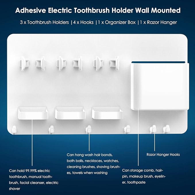 simpletome Adhesive Electric Toothbrush Holder Wall Mounted Razor Hanger