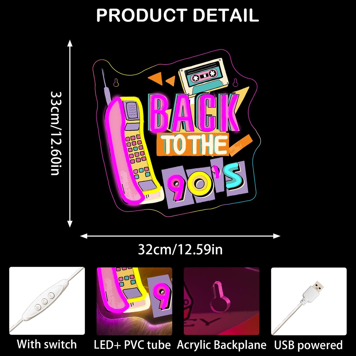 LooKLight Guitar Rock and Roll Neon Sign,Neon Light Sign,Led Neon Light for Wall Decor,Guitar Shape Light Up Sign,USB Neon for Bar Live Music Vocal Recital Concert Man Cave