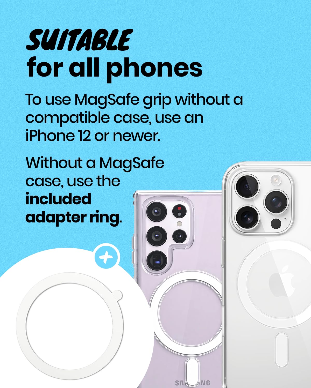 OnTheGrip Compatible with Magsafe Magnetic Cute Glass Heart Design Collapsible Mobile Phone Grip Stand Holder for Smartphone Tablet Cell Phone Accessory (Blue)
