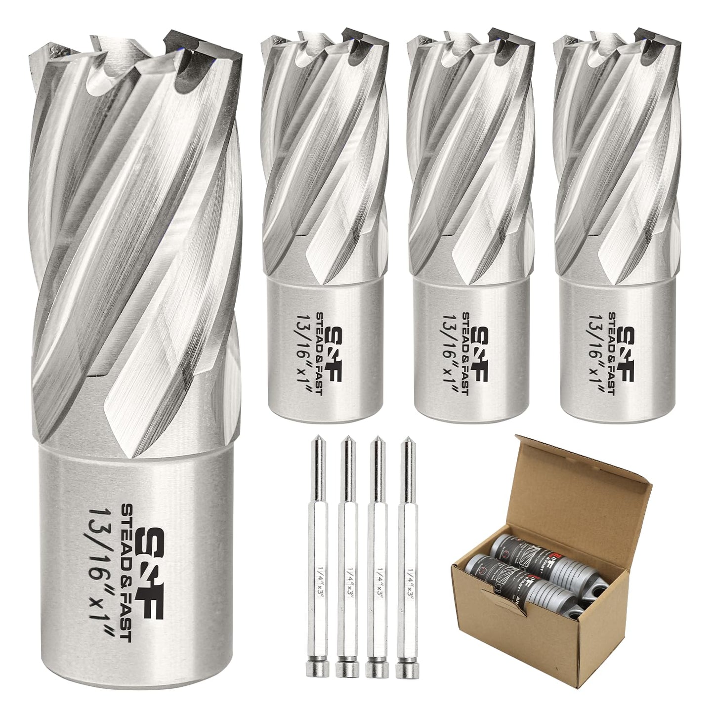 S&F STEAD & FAST Annular Cutter Set, 4-pc, 13/16" Diameter x 1" Depth of Cut for Magnetic Drill Press