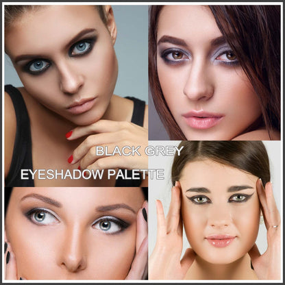 9 Color Matte & Shimmer Eyeshadow Palette, Waterproof High Pigmented Smokey and Cool-Toned Shadows in Black Gray Silver and White, Makeup Palette for Smoky Gothic and Halloween Looks(Black#)