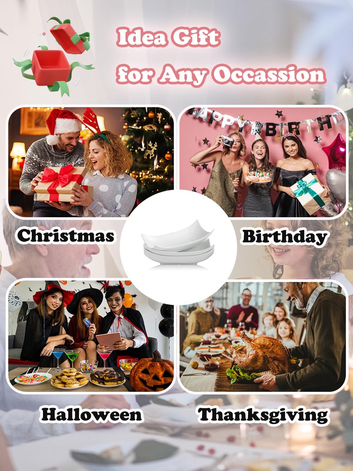 Gomakren Serving Platters Serving Bowls Set Turkey Serving Platter Porcelain Serving Dishes For Entertaining Special Curved Deep Large Father's Day Thanksgiving Dishes Gifts Set of 3 White 12 Inch
