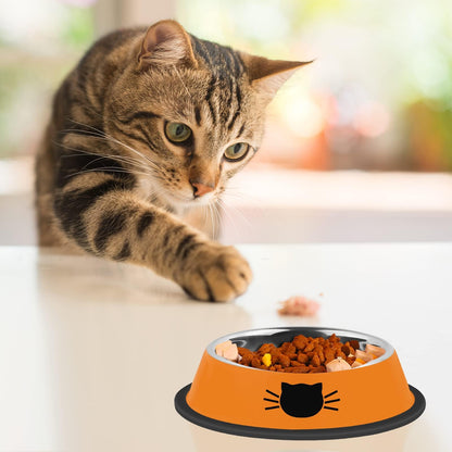 Serentive 2Pcs Cat Bowls Non-Slip Stainless Steel Small Cat Food Bowls Unbreakable Thicken Cat Feeder 7 Oz Cat Dishes Suitable for Indoor Small Pets Removable Rubber Base Easily Clean Lovely Color