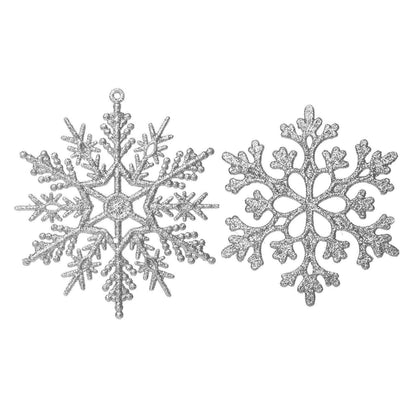 Eokeanon 36 Pack Silver Glitter Snowflake Ornaments, Plastic Christmas Glitter Snowflake Winter Wonderland Christmas Tree Decorations, 4 Inch, Silver