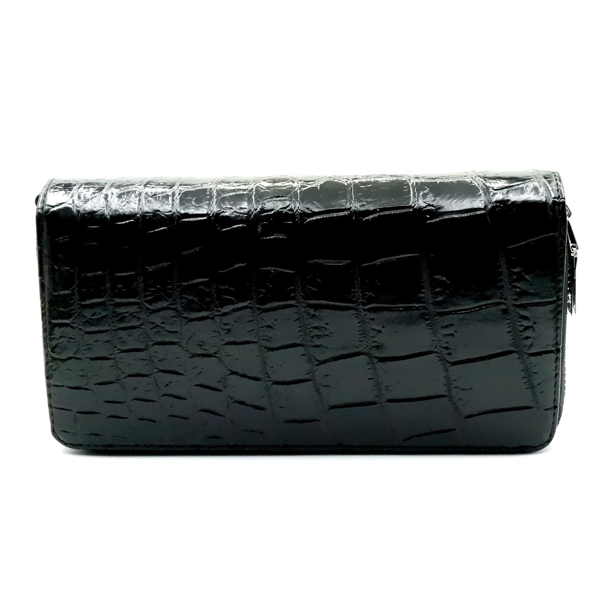 EXSOOTTI New Black Alligator Crocodile Leather Belly Soft Skin Women Double Zipper Clutch Wallet.