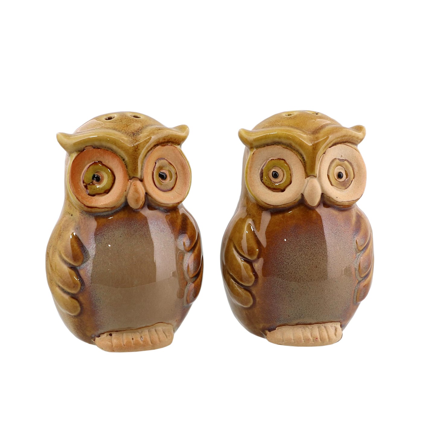 Ceramic Owl Salt and Pepper Shaker Collectors Kitchen Décor - Green